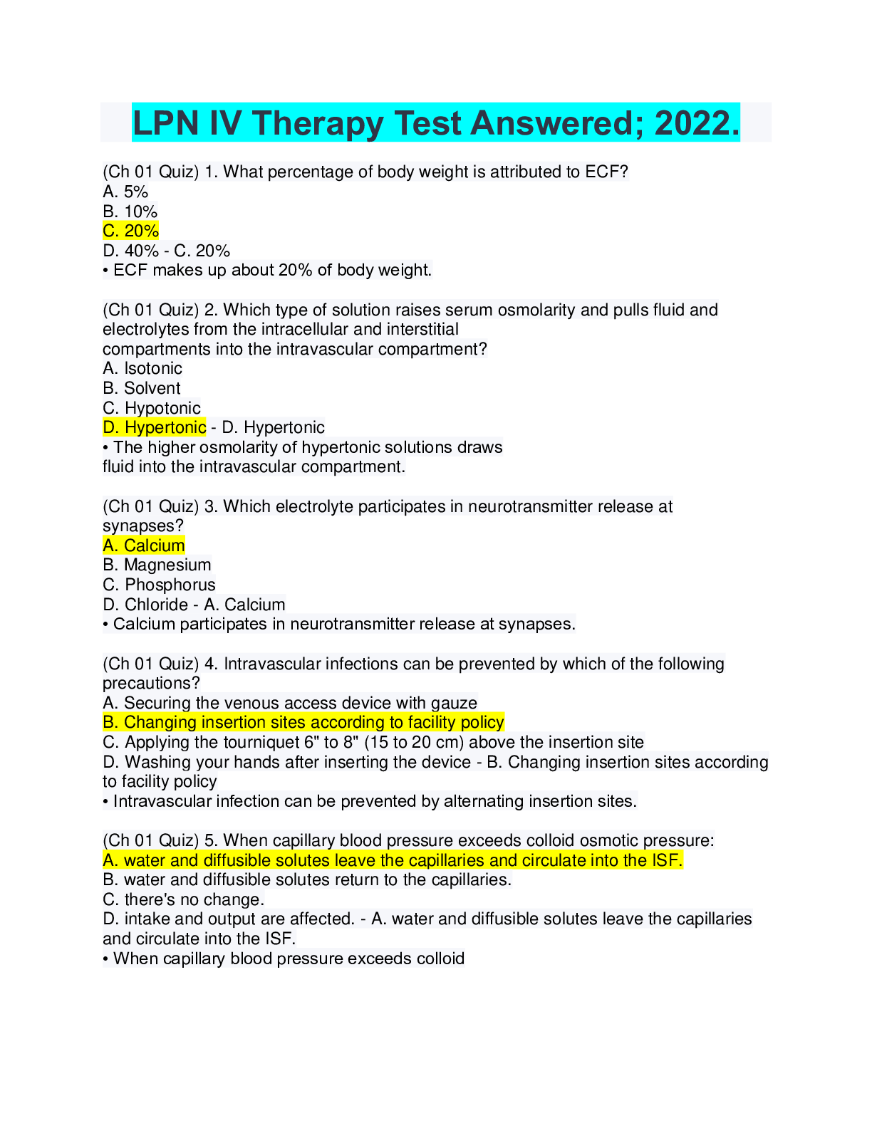 Preview image for LPN IV Therapy Test 2022 / IV Therapy Training Course; LPN IV Therapy Exam Summer 2022.